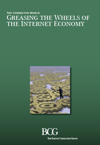 An image showing the green cover of the new report by Boston Consulting Group, titled 'Greasing the Wheels of the Internet Economy'